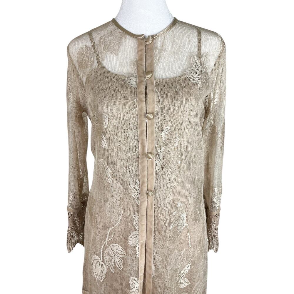 Cache Vintage Nocturn Lace Embroidered Dress Duster Set Beige Formal Size PS - Picture 6 of 16